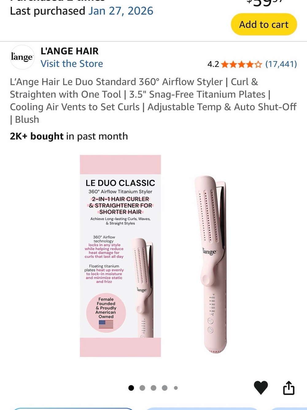 L'ange Le Duo Classic 2-in-1 Styler in Blush Pink
